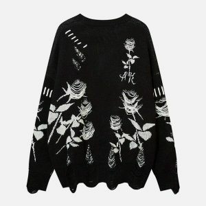 raw edge rose sweater [chic] streetwear essential 6557